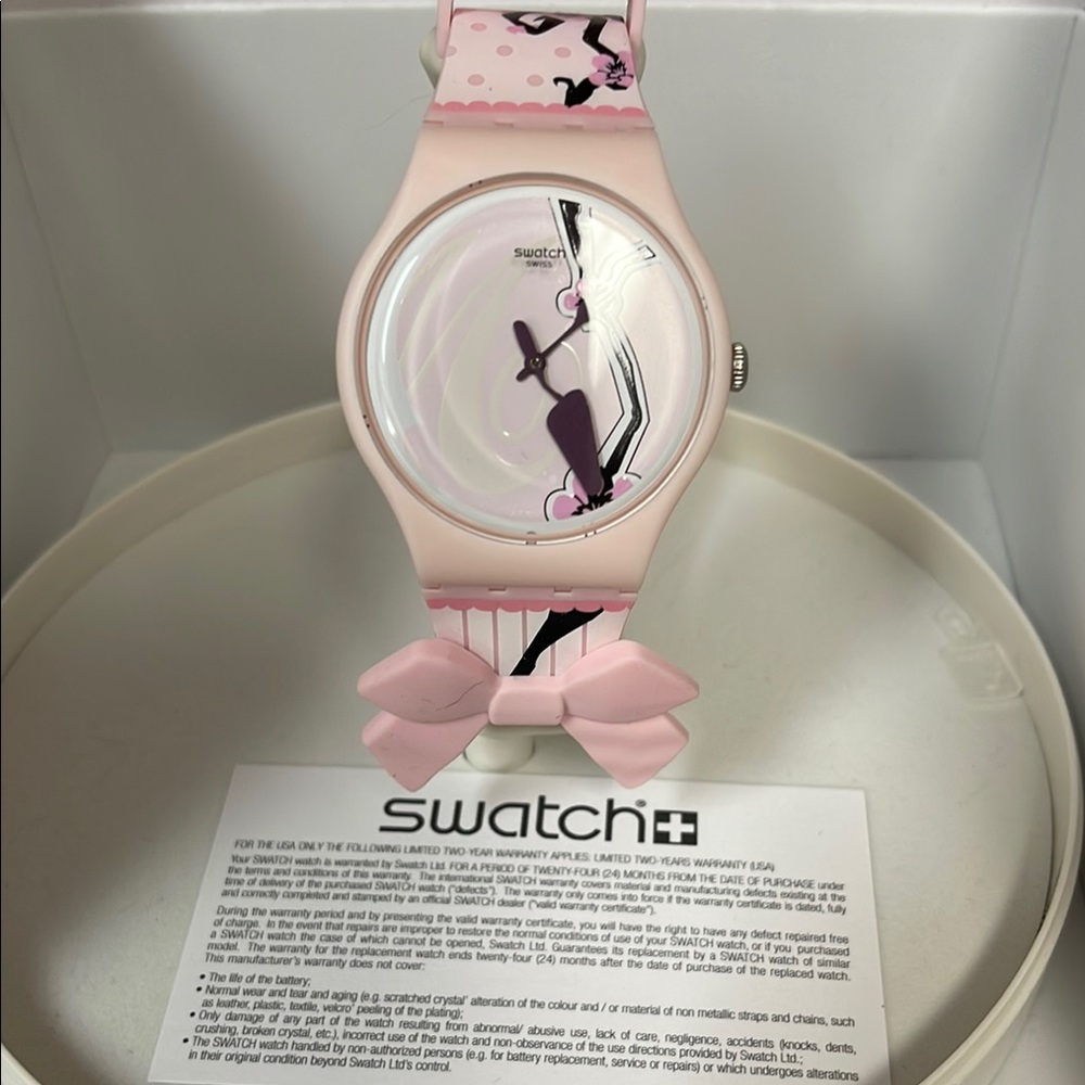 Swatch Pink and Black Watch with Bow